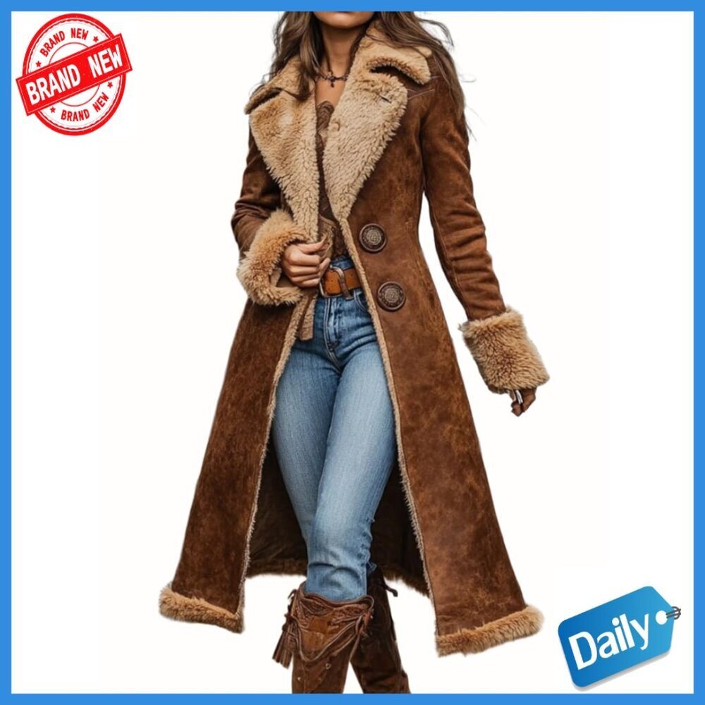 Faux Suede Sherpa Lined Midi Trench Coat Winter Jacket Regular Fit